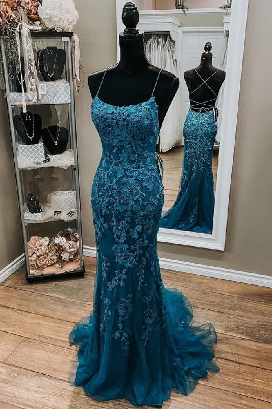 The Best Prices Mermaid Lace Appliques Straps Long Prom Dresses Evening Dresses