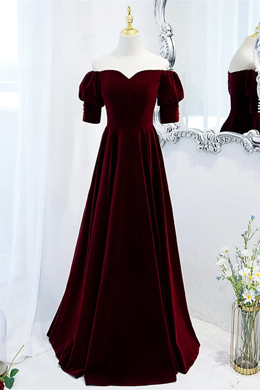 Massive Deals party-ready dressBurgundy Off-the-Shoulder Sleeves Velvet Maxi Formal Dress Massive Deals party-ready dressBurgundy Off-the-Shoulder Sleeves Velvet Maxi Formal Dress