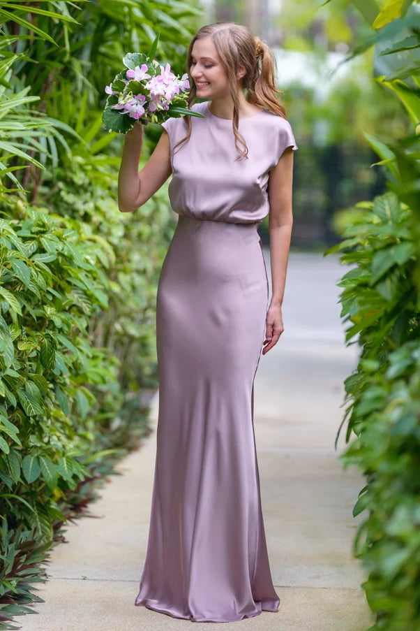 Incredible Offers layered dressElegant Satin Fitted Round Sleeves Empire Bridesmaid Dress