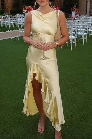 Exclusive Access bodycon dressSatin Fitted Ruffled Sleeveless Bridesmaid Dress