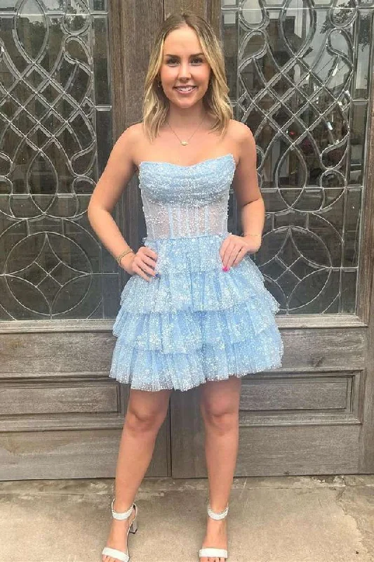 Can't Miss relaxed fit dressTulle Beaded Strapless Tiered Short Homecoming Dress