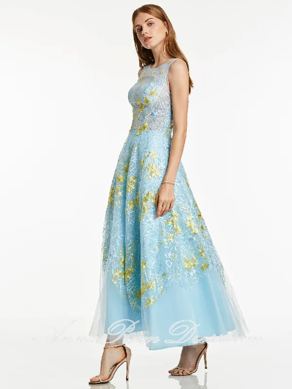 Stock Clearance Lace Prom Dresses A-line Scoop Ankle Length Long Beautiful Prom Dress 397546