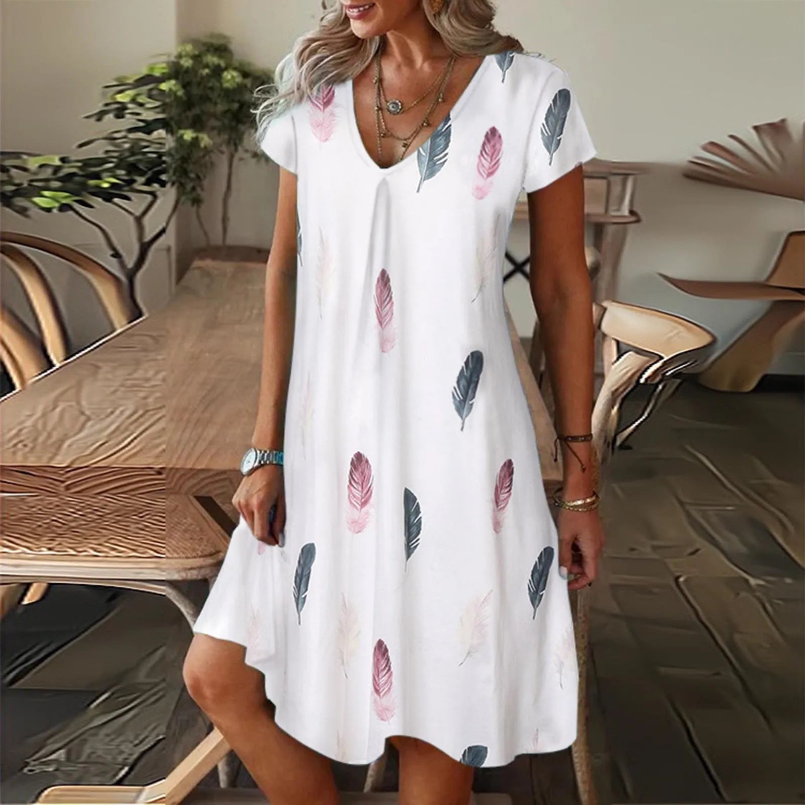 Get It Before It’s Gone utility coatFeather Print Dresses Women Summer 2023 Clothing Short Sleeve V-Neck Mini Dress Elegant Bohemian Trendy Sundress Beach Vestidos