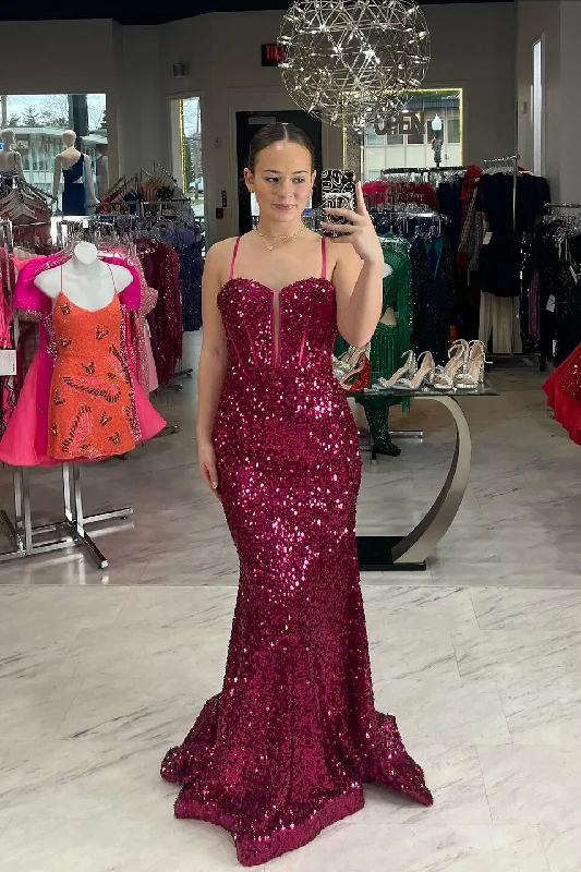 Special Buy knit dressMermaid Sparkly Sweetheart Sleeveless Sequins Prom Dress With Train