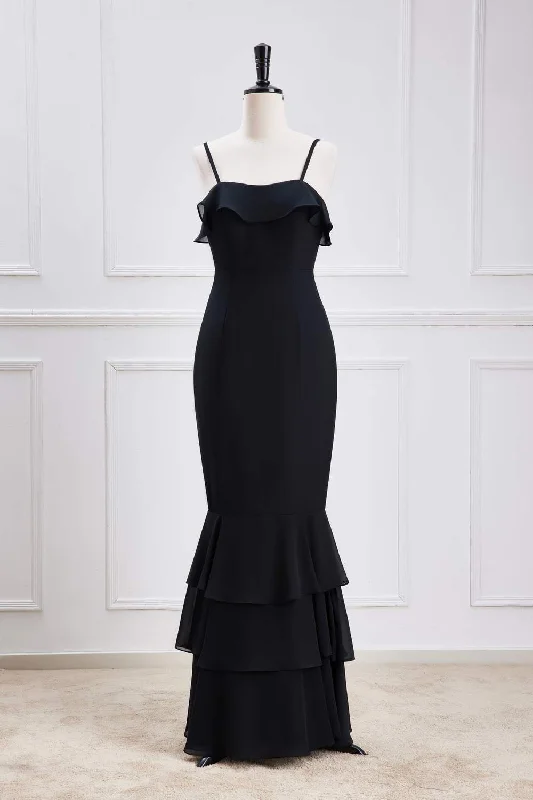 Super Bargain one-shoulder dressBlack Spaghetti Straps Mermaid Ruffled Layers Long Bridesmaid Dress Super Bargain one-shoulder dressBlack Spaghetti Straps Mermaid Ruffled Layers Long Bridesmaid Dress