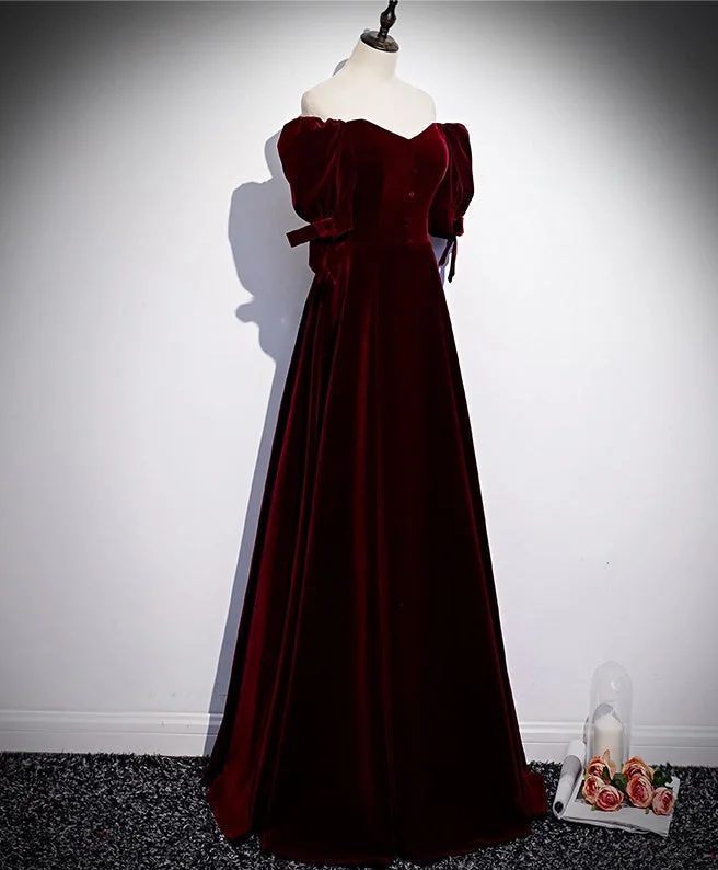 Midnight Sale Modest Charming Burgundy Long Prom Dresses Vintage Evening Dresses With Bowknot