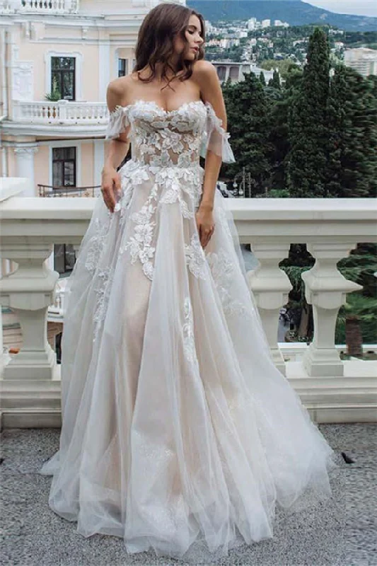 Daily Specials Off The Shoulder Appliques Wedding Dresses A line Tulle Bridal Gowns