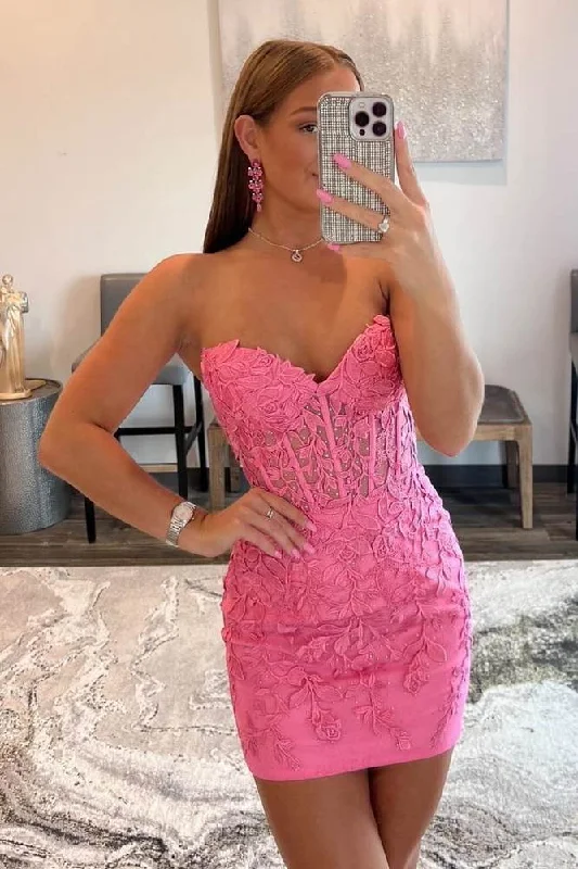 Referral Discount chic shift dressSexy Bodycon Strapless Lace Mini Party Dress Homecoming Dresses