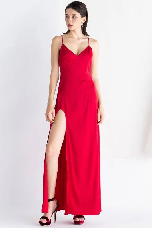 Extra Savings fitted bodycon dressRed Straps Long Slip Dress