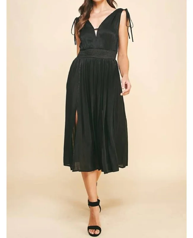 Discount Mania spaghetti strap dressMetallic Satin Midi Dress in Black