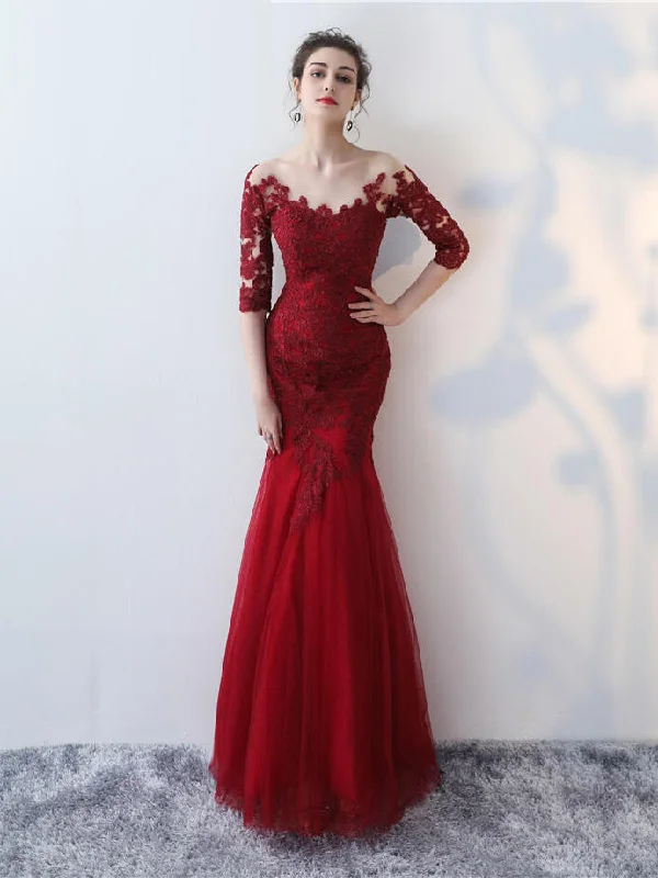 Price Smash Chic Prom Dresses Scoop Trumpet/Mermaid Burgundy Sexy Prom Dress/Evening Dress JKL438