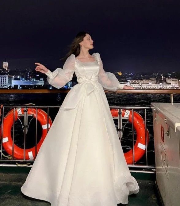 Today Only trendy dressBoho Organza Wedding Dresses with Bow Long Sleeves Square Collar A-Line Elegant Wedding Y4450