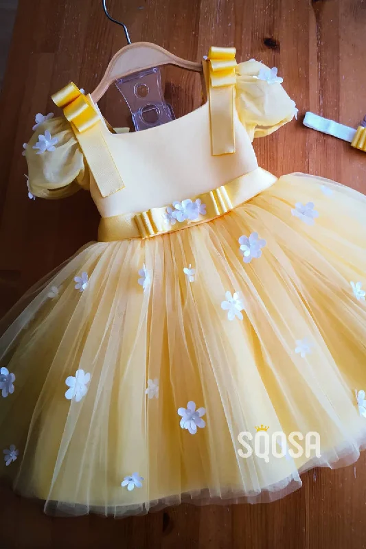 Now or Never trendy bodycon dressA-line Short Sleeves 3D Appliques Cute Flower Girl Dress First communion dress QF1008