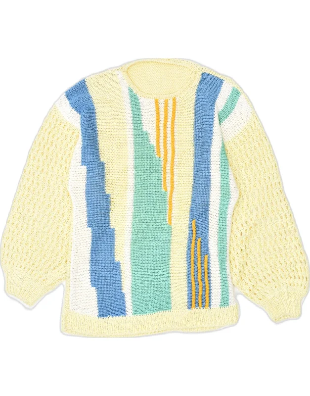 Limited Edition versatile hoodieVINTAGE Womens Crew Neck Jumper Sweater UK 16 large Yellow Geometric