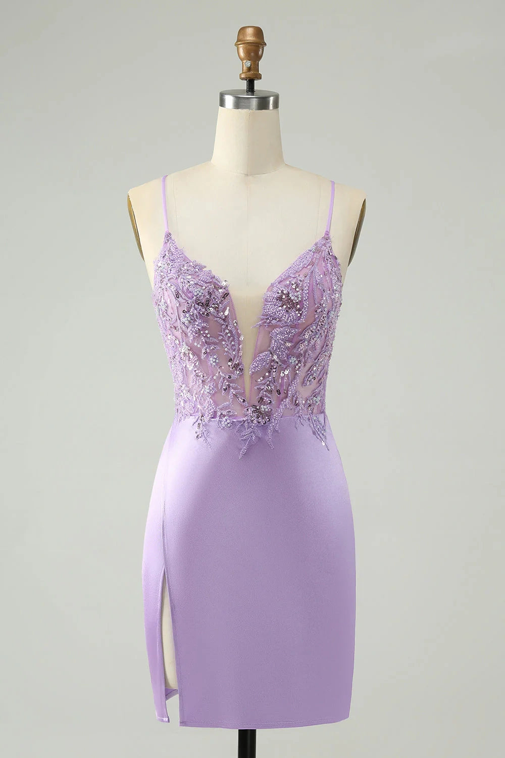 Weekend Flash Sale stylish party dressLow V-Neck Sleeveless Lace Appliques Satin Fitted Homecoming Dress