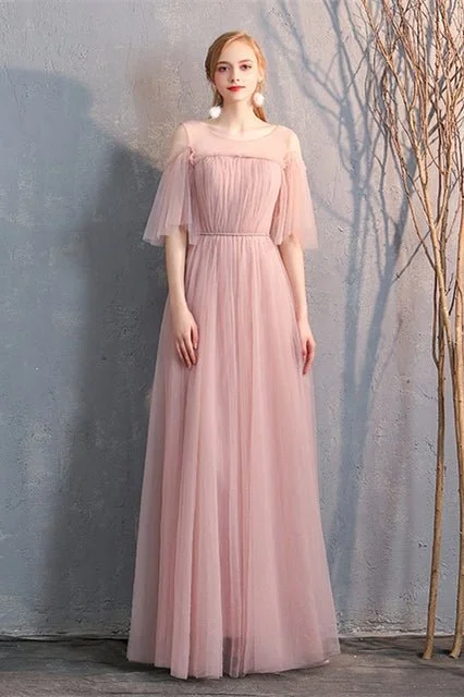 Midnight Madness chic wrap dress6 Style Blush Pink Tulle Long Mismatch Bridesmaid Dresses