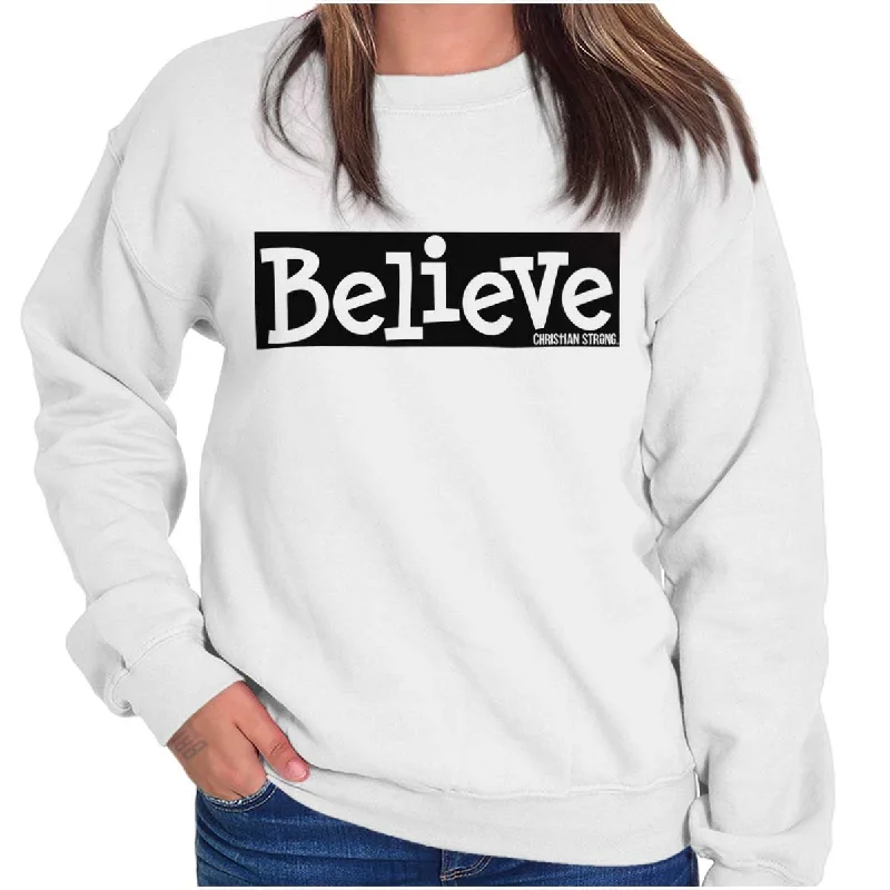 Price Reduction minimalist hoodiecool workout sweatshirtBelieve Christian Crewneck Sweatshirt