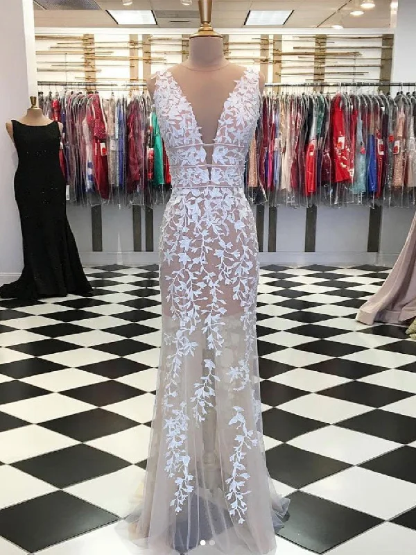 Deal Dash Beautiful Prom Dresses with Straps Aline See Through Open Back Appliques Long Prom Dress JKL1627