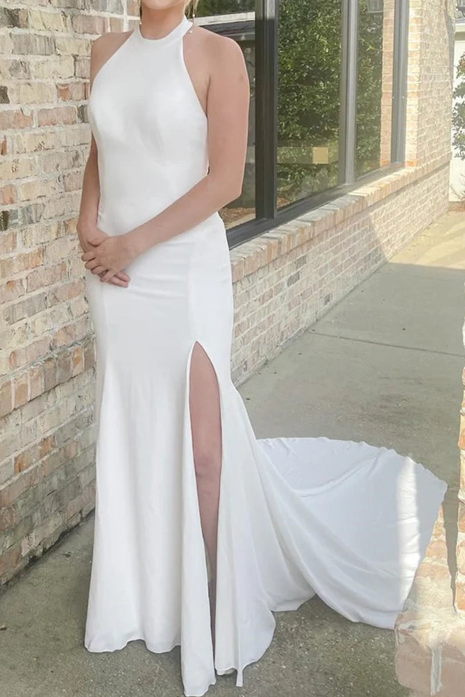 Price Drop spaghetti strap dressHigh Neck Backless Sleeveless With Slit Wedding Dress Price Drop spaghetti strap dressHigh Neck Backless Sleeveless With Slit Wedding Dress