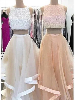 Price Break Two Piece Prom Dresses Bateau Aline Floor Length Beautiful Long Prom Dress JKL640