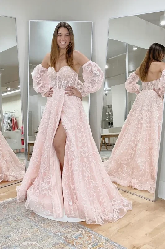Crazy Deals flowy evening dressPink lace sequins long prom dress pink evening dress Y245