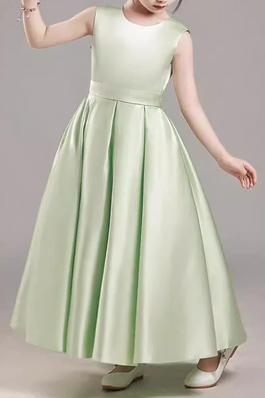 Season Finale Sale playful dressCasual Satin A-Line Round Empire Sleeveless Flower Girl Dress