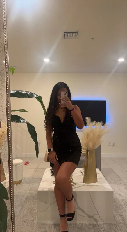 Daily Deals winter dressSparkly Black Bodycon Dress,Sexy Black Homecoming Dress Y4429