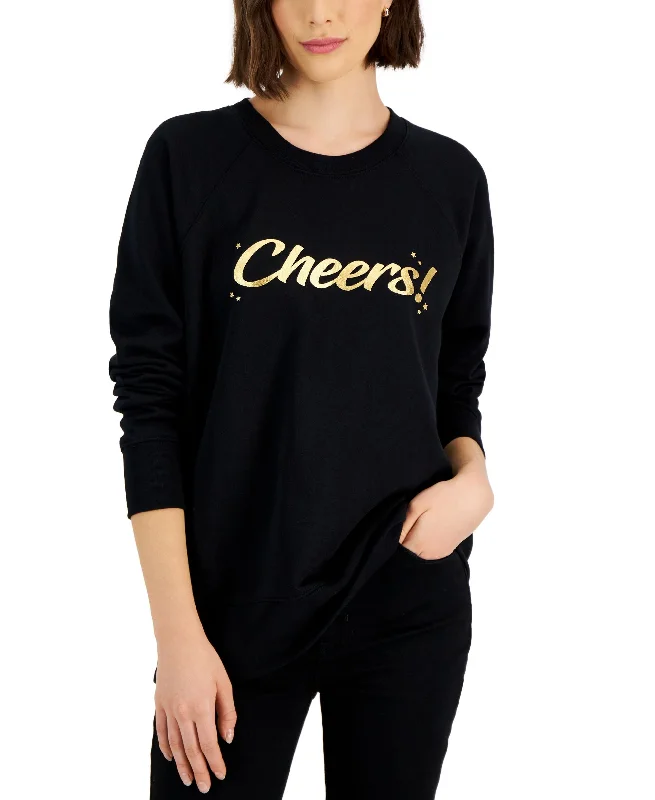 Final Clearance bold hoodie with logofashionable fitness sweatshirtWomen's Foiled Graphic-Print Holiday Sweatshirt