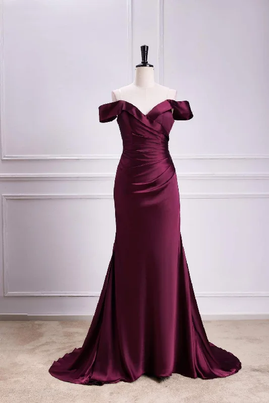 Act Now sleek midi dressRaspberry Off-Shoulder Satin Mermaid Long Bridesmaid Dress