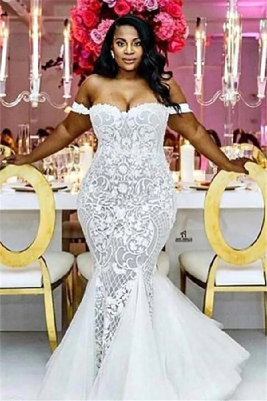 Shop and Save Off the shoulder Lace Mermaid Plus Size Wedding Dresses
