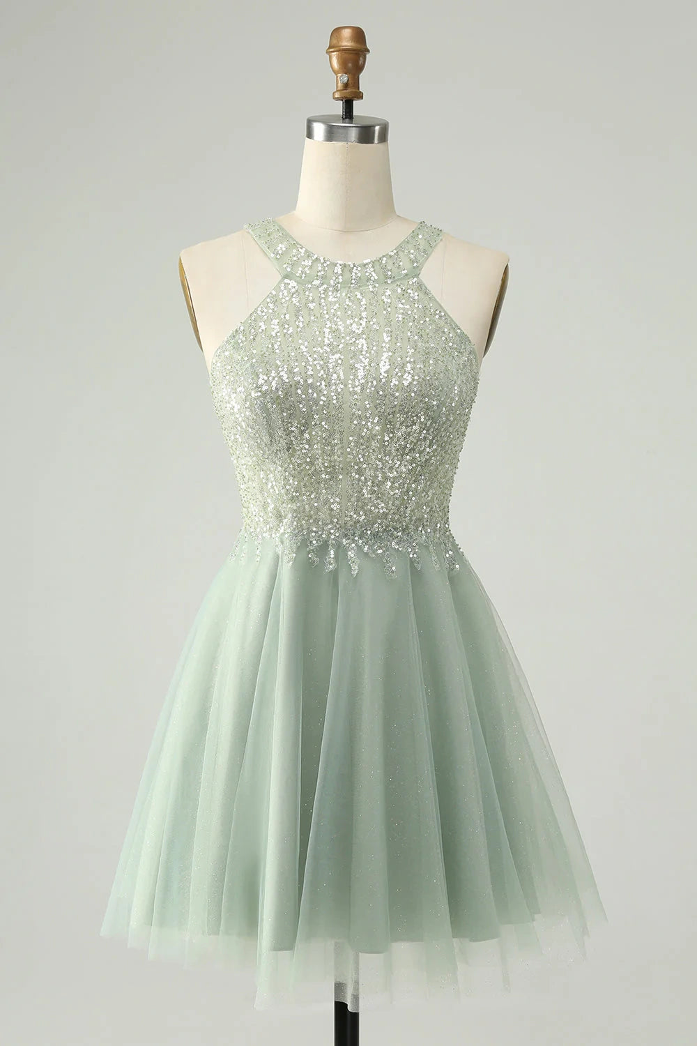 Final Markdown wrap-around dressTwo Tone Round Sleeveless Sheer Chic Homecoming Dress