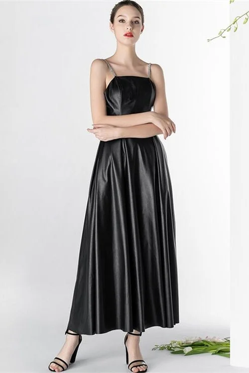 Lowest Prices oversized dressBackless PU Black Long Dress