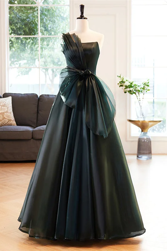 Overstock vintage dressDark Green Strapless Pleated Maxi Formal Dress with Bow