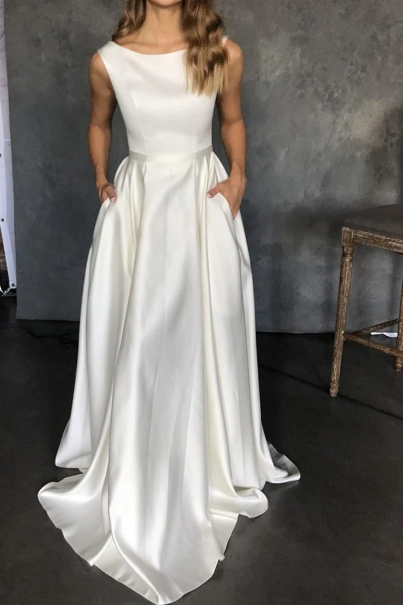 TIME-Limited Offer luxury dressScoop Satin A-Line Sleeveless Wedding Dress With Pockets TIME-Limited Offer luxury dressScoop Satin A-Line Sleeveless Wedding Dress With Pockets