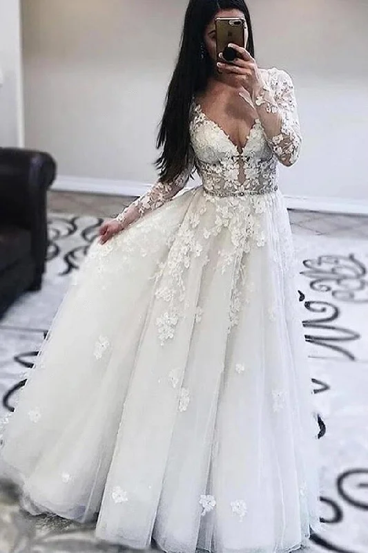 Overstock AmazingWhite Lace V neck A line Tulle V neck Wedding Dress