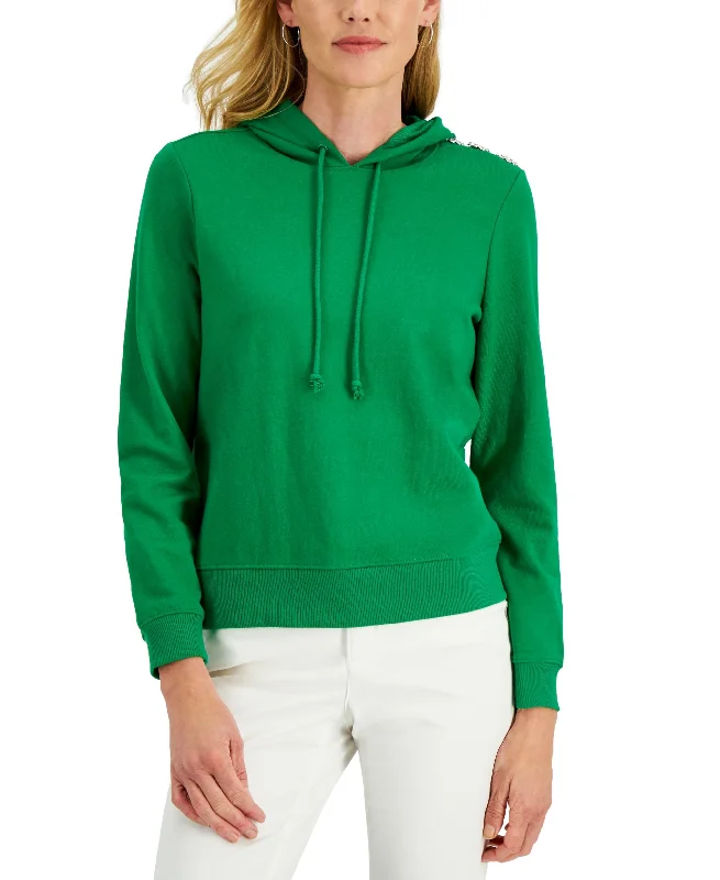 Bonus Savings casual hoodie for workouttrendy sports sweatshirtCharter Club Button Trim Hoodie