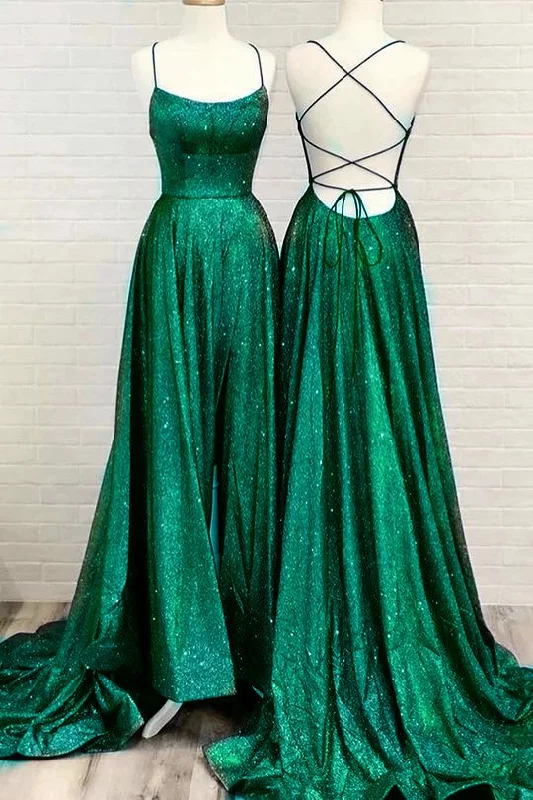 Don't Miss lace dressShiny Green Scoop Neckline Long Prom Dress,Green Graduation Dress Y4472