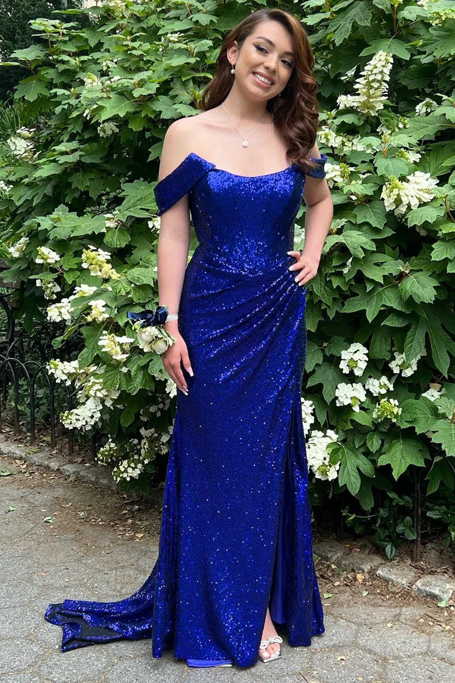 Price Cut trendy dressFitter With Train Bateau Off-Shoulder Ruched Sequins Prom Dress