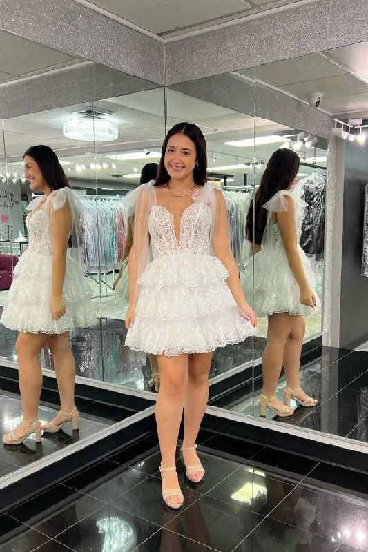 Mega Sale flowy evening dressWhite A-Line Short Homecoming Dress with Sequins