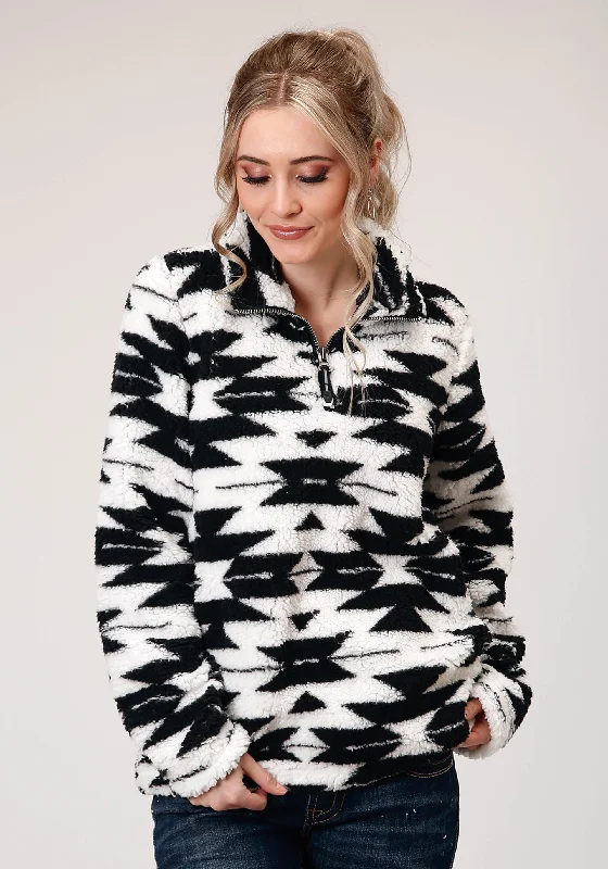 Big Discounts modern coatWOMENS POLAR FLEECE  BLACK WHITE AZTEC PULLOVER