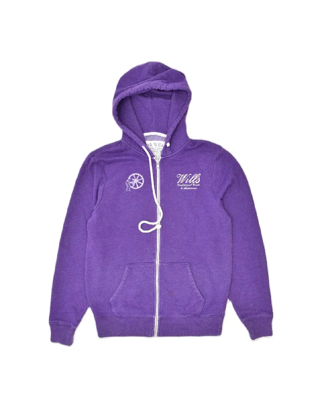 Amazing Deals zip-up hoodieJACK WILLS Womens Graphic Zip Hoodie Sweater UK 14 Medium Purple Cotton