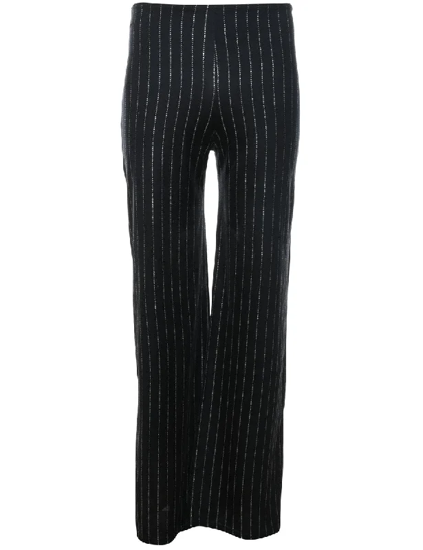 Best Bargains fashionable outerwearStriped Black & Silver Flared Trousers - W24 L31