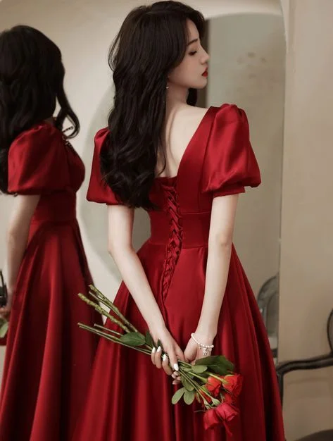 Today Only elegant evening dressSatin Junior Senior Prom Dress Long Dress with Sleeves  Y4565