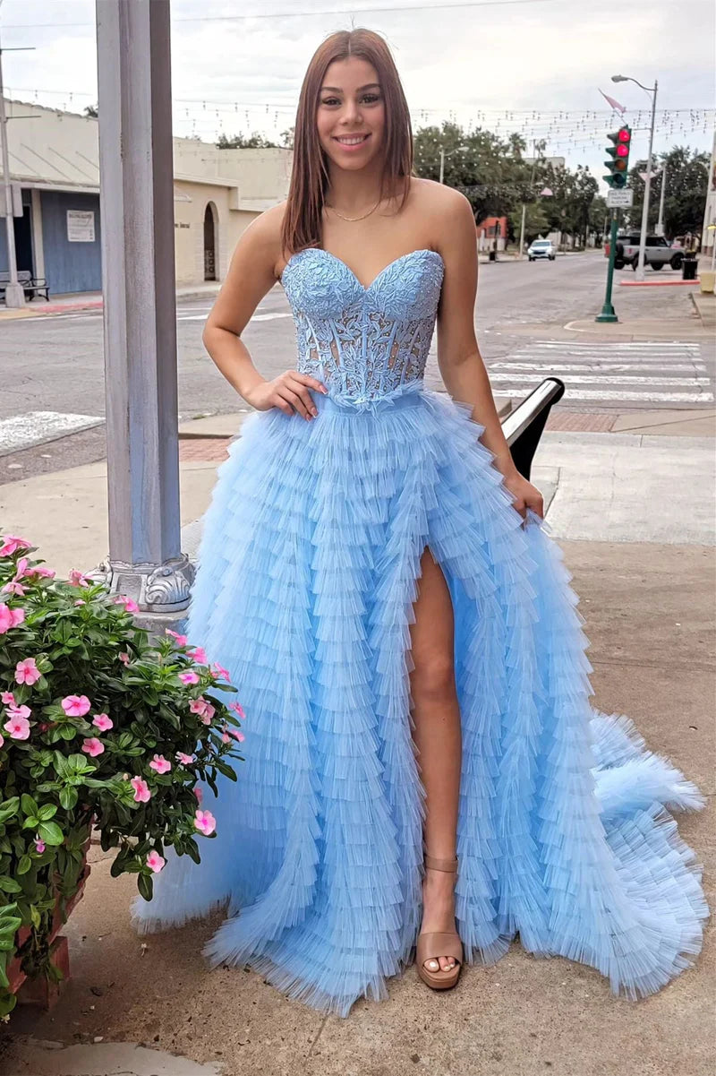 Seasonal Sale playful dressSexy Tulle A-Line Sweetheart Strapless Tiered Appliques Prom Dress Seasonal Sale playful dressSexy Tulle A-Line Sweetheart Strapless Tiered Appliques Prom Dress