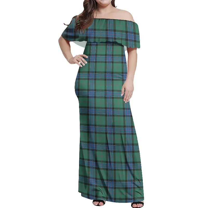 Deal Dash Sinclair Hunting Ancient Tartan Off Shoulder Long Dress