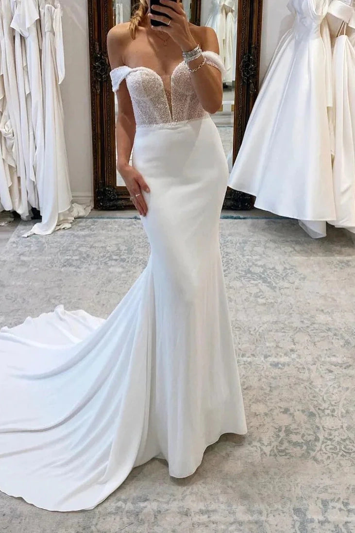 YEAR-End Clearance comfy maxi dressChic Glitter Off-Shoulder Two Tone With Train Wedding Dress