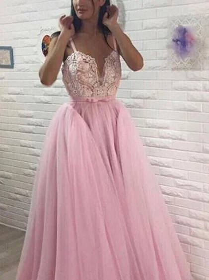 Markdown Madness Open Back Prom Dresses with Straps Aline Appliques Long Fairy Pink Prom Dress JKL1596