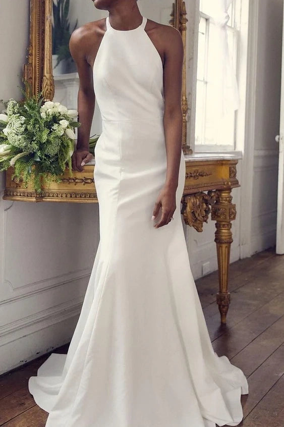 Savings Galore puff sleeve dressRound Sleeveless Satin Mermaid Long Wedding Dress