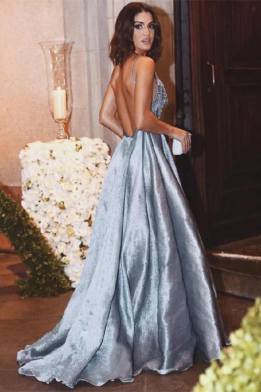 Discount Deals Spaghetti Straps Long Sparkly Beading Open Back Pretty Prom Dresses GJS164