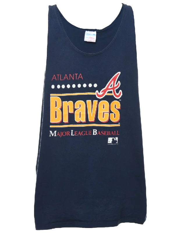Stock Clearance lightweight winter coatMLB Atlanta Braves Navy, Red & White Sports Vest - XXL